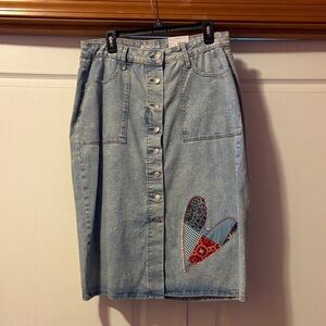 Sonoma Light Blue Denim Skirt with Patchwork Heart